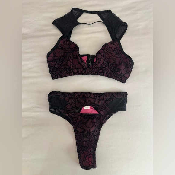 RAD Tease Tempest Fuchsia Purple Black Mesh Pole Festival Top and Bottom Set S/M - Picture 3 of 8